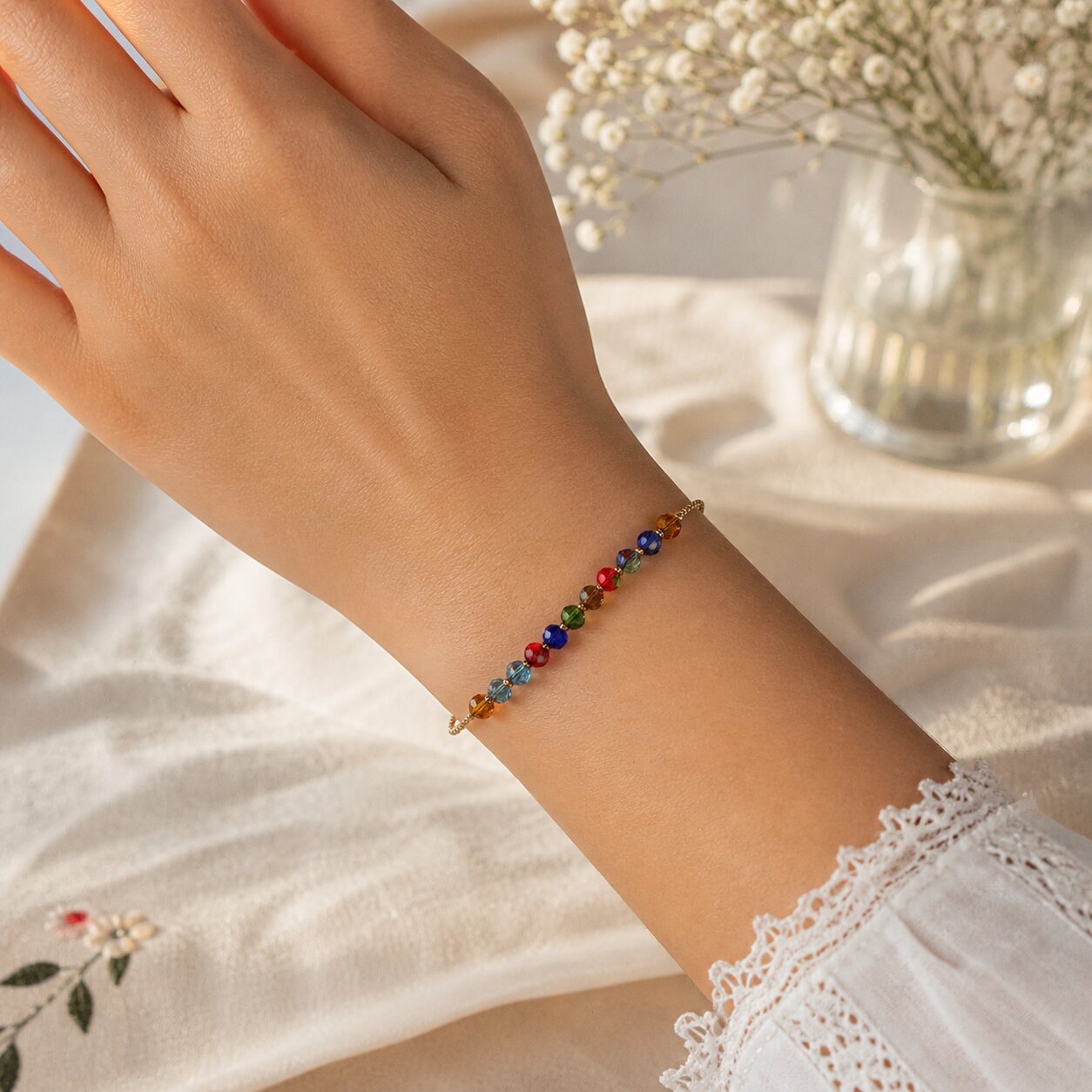 2 in 1 Adjustable Multi color Beaded Anklet Cum Bracelet for Girls & Women | Trendy Boho Foot & Hand Jewelry | Lightweight Daily Wear Accessory 008