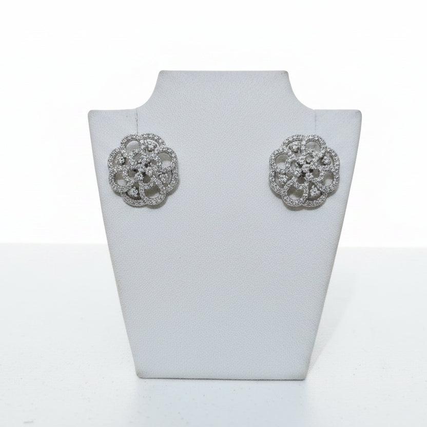 Anokhi Ada Silver Stone Studded AD Stud Earrings for Girls & Women | American Diamond Party Wear Earrings | Elegant Daily Wear Jewelry
