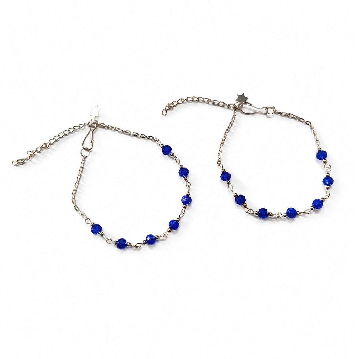 Elegant Silver Blue Beaded Anklet for Women | Minimal Adjustable Chain Payal for Daily & Party Wear-002
