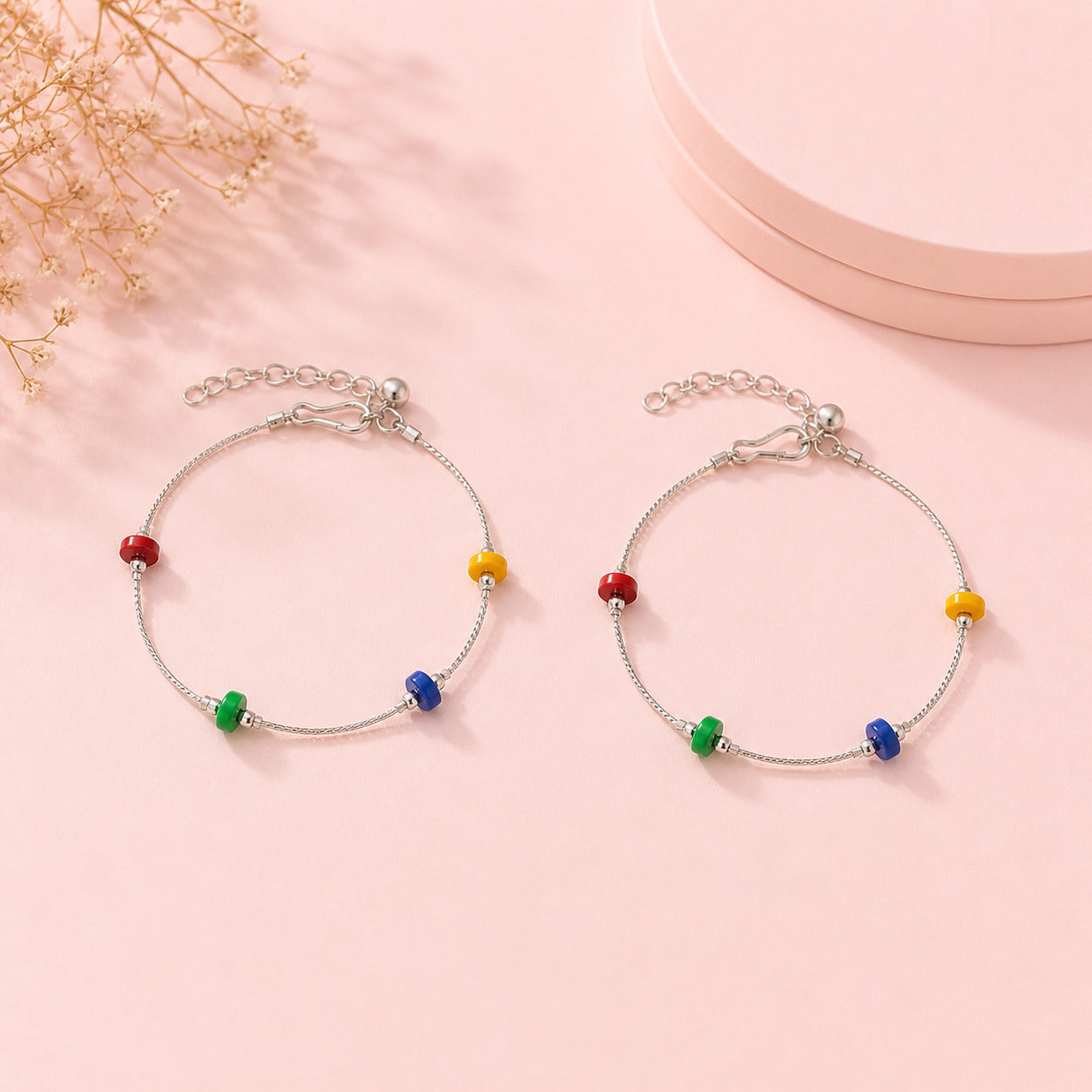 Elegant Silver Multi-Color Beaded Anklet for Women | Minimal Adjustable Chain Payal for Daily & Party Wear-004