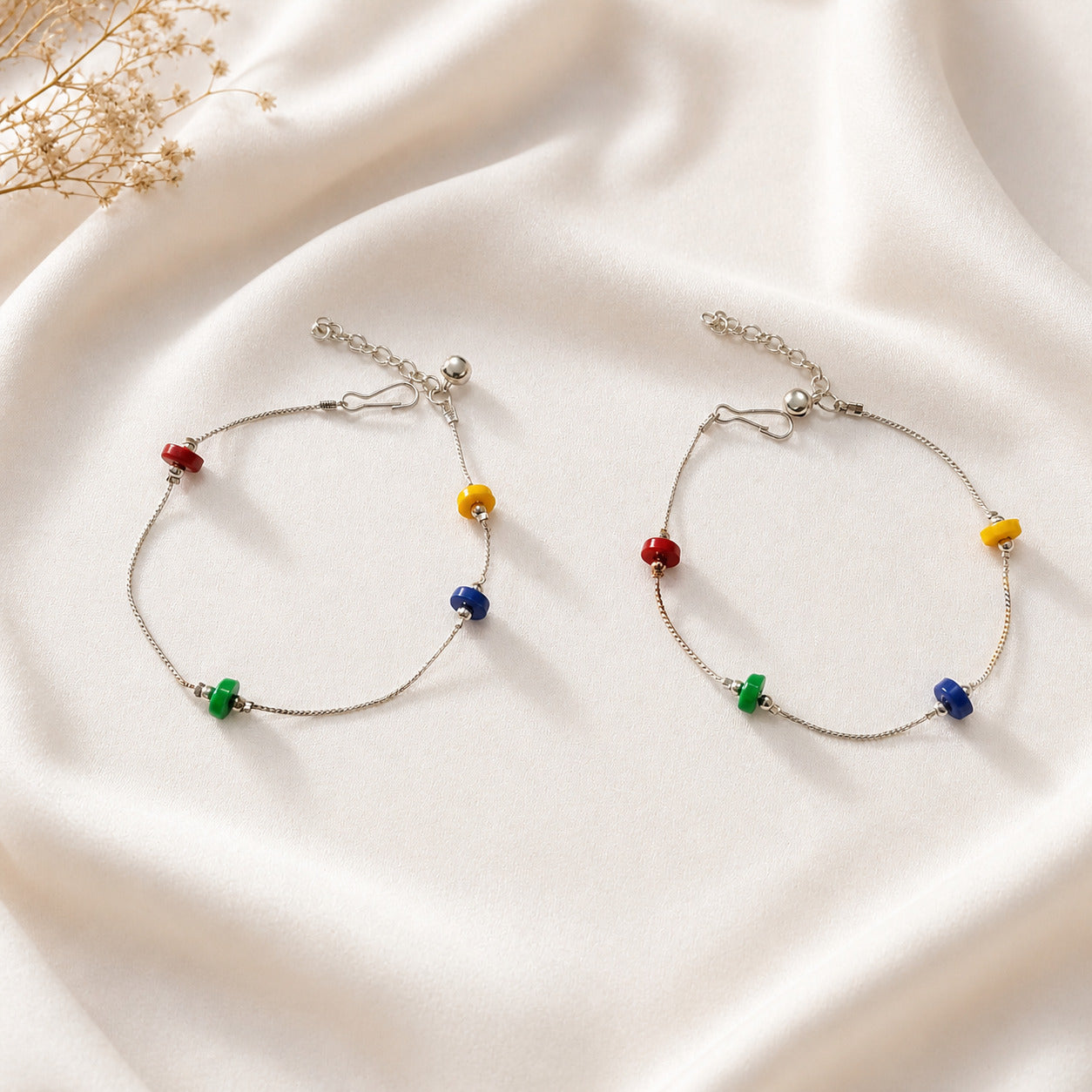 Elegant Silver Multi-Color Beaded Anklet for Women | Minimal Adjustable Chain Payal for Daily & Party Wear-004