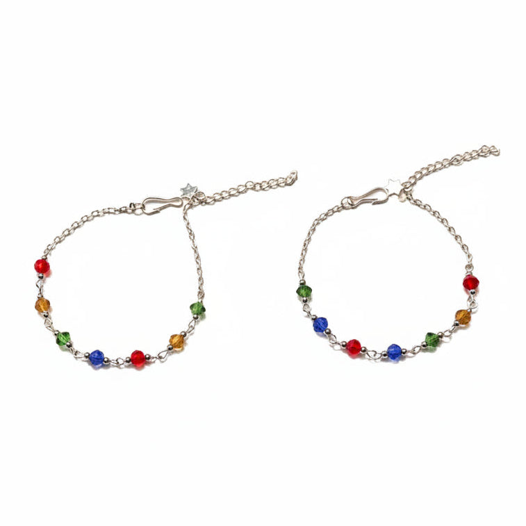Elegant Silver Multi-Color Beaded Anklet for Women | Minimal Adjustable Chain Payal for Daily & Party Wear-005