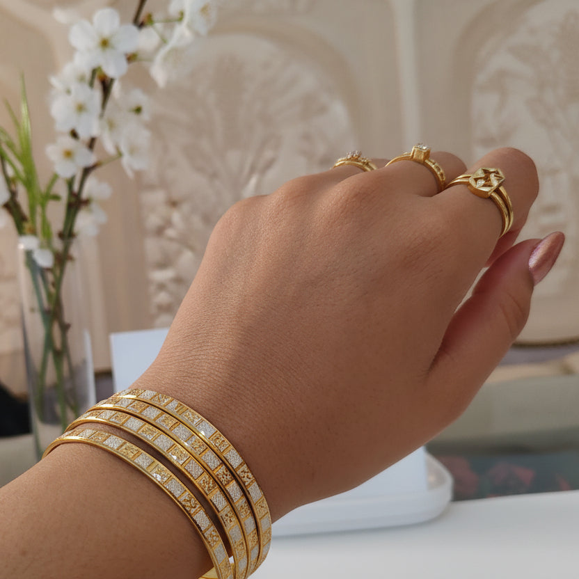Traditional Gold Color Bangles with Silver Embedded Design