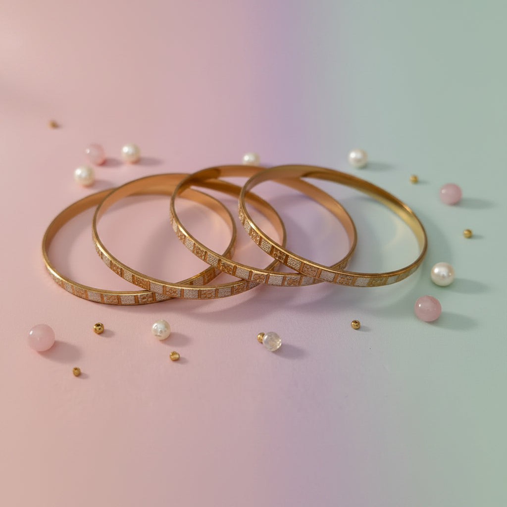 Traditional Gold Color Bangles with Silver Embedded Design