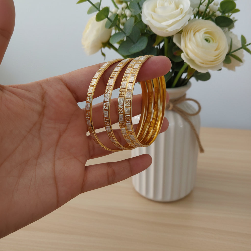 Traditional Gold Color Bangles with Silver Embedded Design