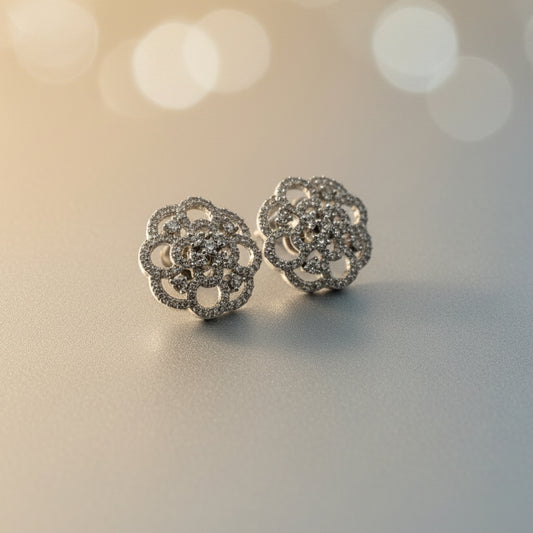 Anokhi Ada Silver Stone Studded AD Stud Earrings for Girls & Women | American Diamond Party Wear Earrings | Elegant Daily Wear Jewelry