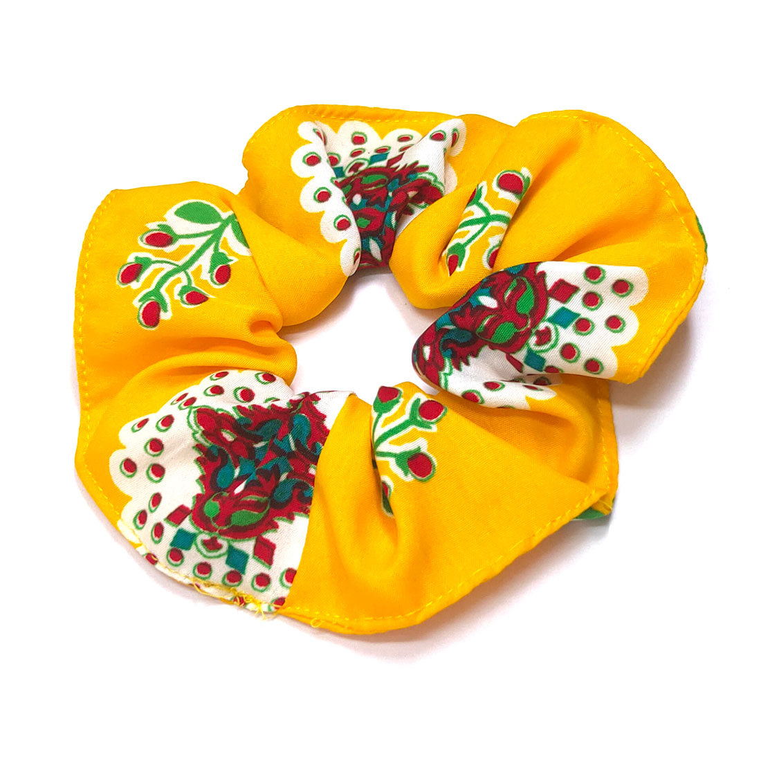 Anokhi Ada Handmade Large Printed Fabric Scrunchies/Ponytail Holders for Girls and Women (Yellow)-05-16H