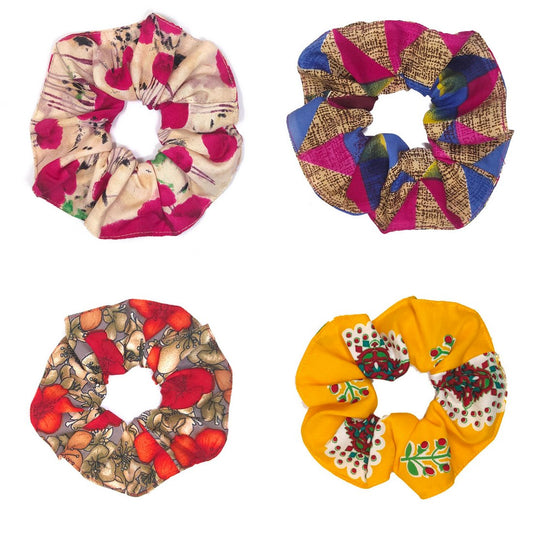 Anokhi Ada Handmade Large Scrunchies/Ponytail Holders for Girls and Women (Set of 4 Scrunchies, Multi-Colour)-05-17H