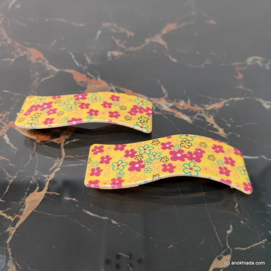 Anokhi Ada Fancy Large Tik Tak Hair Clips (Yellow, Pack of 2) 10-43