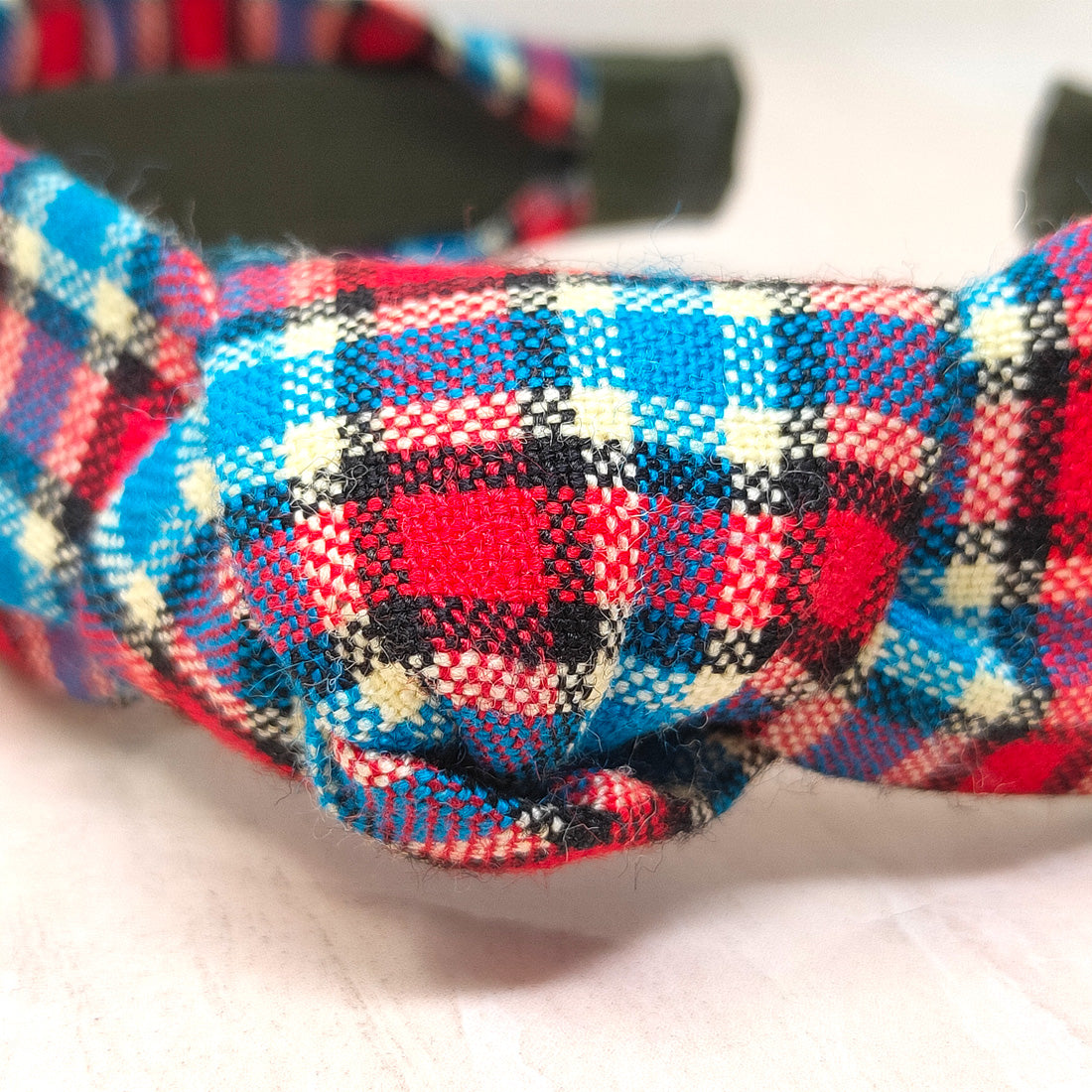 Anokhi Ada Handmade Multi-colour Check Design Fabric Knot Hairband/Headband for Girls and Women -14-13H