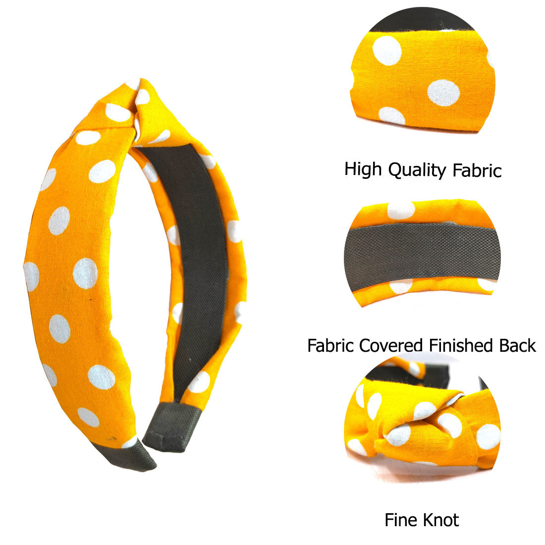Anokhi Ada Handmade Yellow Polka Dots Design Fabric Knot Hairband/Headband for Girls and Women -14-15H