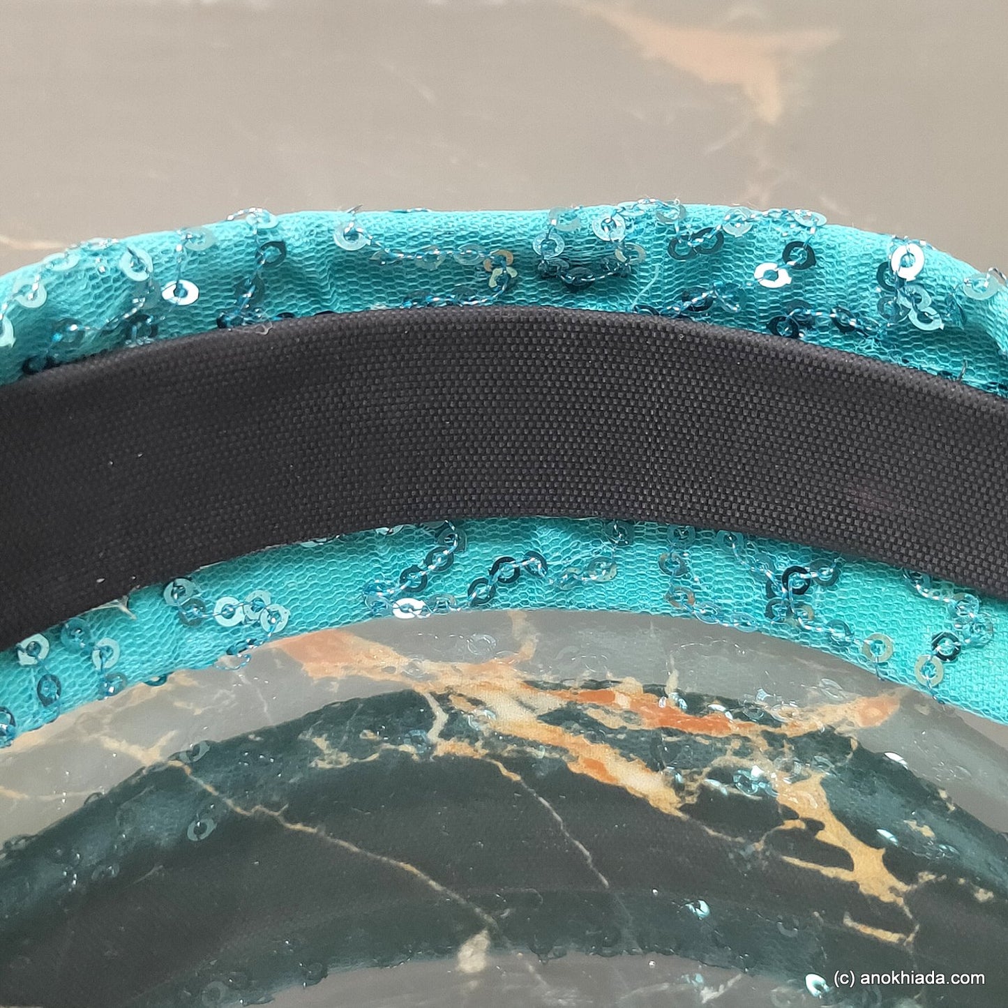 Anokhi Ada Handmade Blue Net Fabric Shiny and Glittery Knot Hairband/Headband for Girls and Women -14-26H