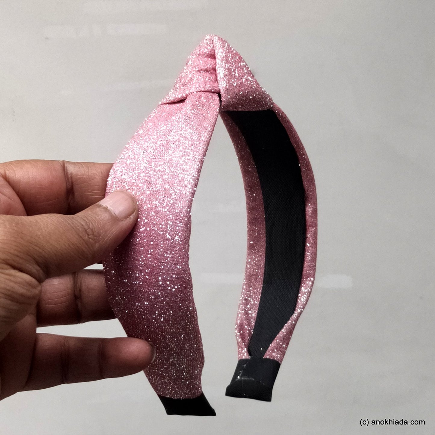 Anokhi Ada Handmade Pink Shiny and Glittery Fabric Knot Hairband/Headband for Girls and Women -14-29H