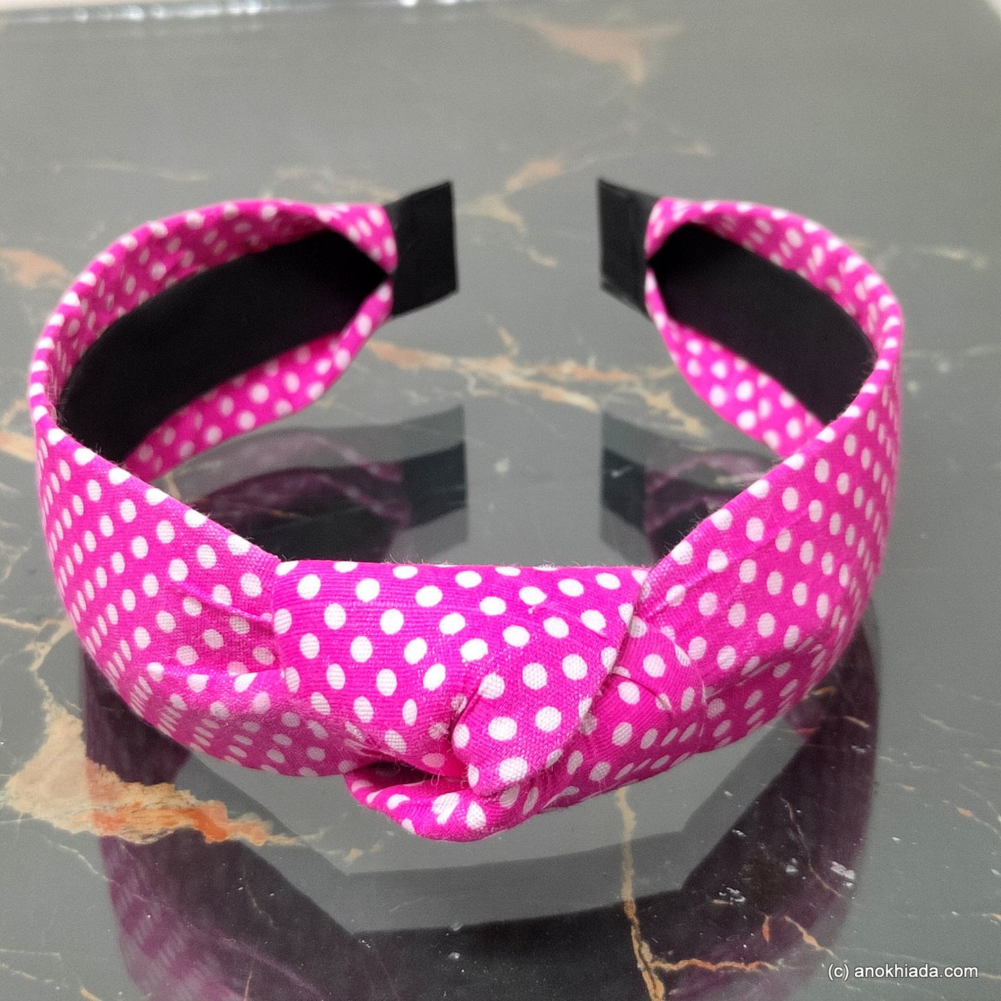Anokhi Ada Handmade Pink Polka Dots Design Fabric Knot Hairband/Headband for Girls and Women -14-32H