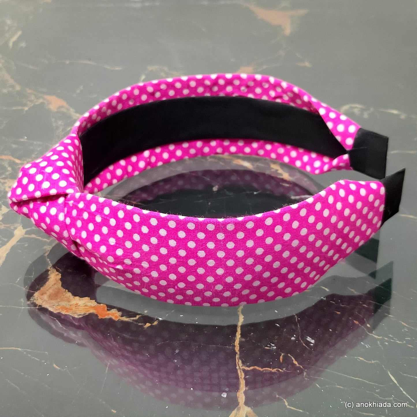 Anokhi Ada Handmade Pink Polka Dots Design Fabric Knot Hairband/Headband for Girls and Women -14-32H