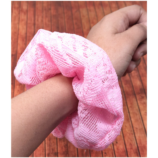 Anokhi Ada Handmade Pink Net Scrunchie for Girls and Women (15-14 Scrunchie)