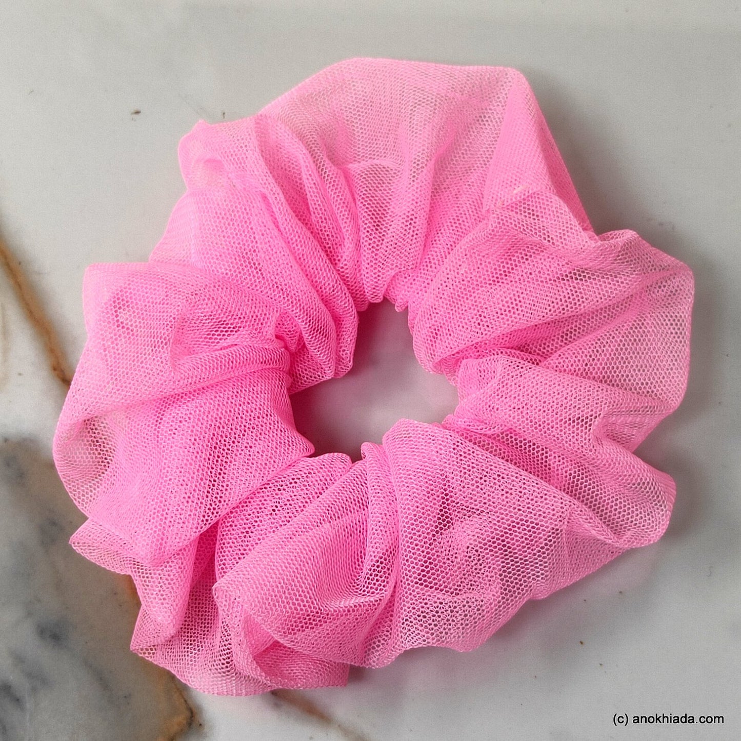 Anokhi Ada Handmade Stylish Pink Net Scrunchie for Girls and Women (15-203 Scrunchie)