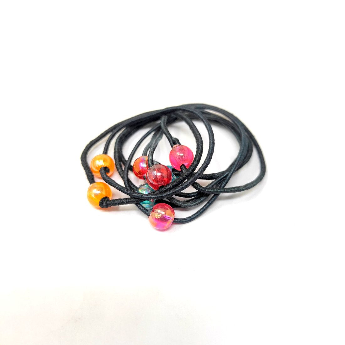 Anokhi Ada Black with Multi-Colour Beads small size Elastic Rubber for Girls and Women (15-25 Ponytail Holders, 8 Pcs of Rubber)