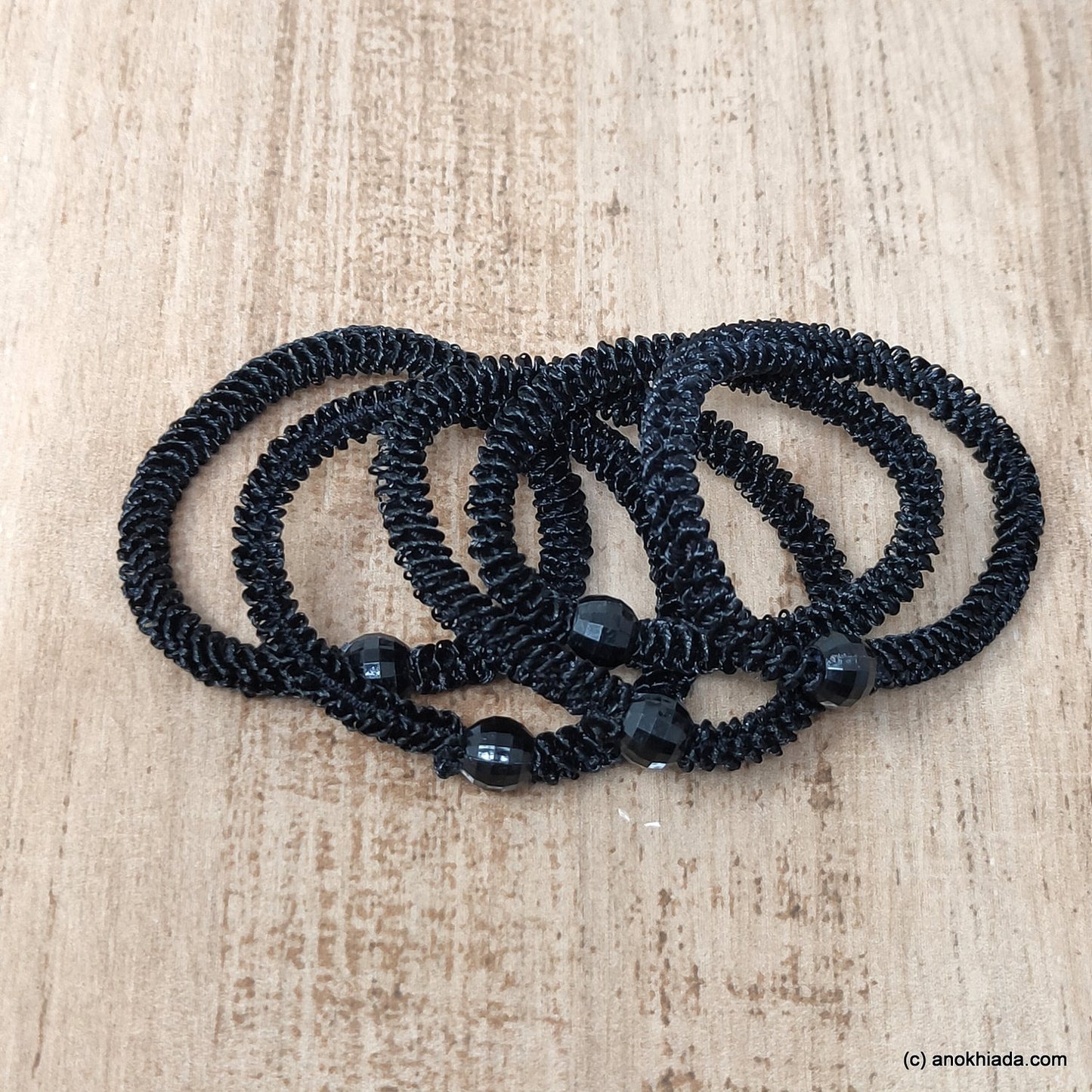 Anokhi Ada small size Black Elastic Rubber for Girls and Women (15-27a, Ponytail Holders, 5 Pcs of Black Colour Rubber)