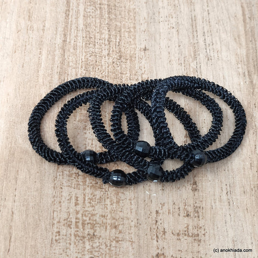 Anokhi Ada small size Black Elastic Rubber for Girls and Women (15-27a, Ponytail Holders, 5 Pcs of Black Colour Rubber)