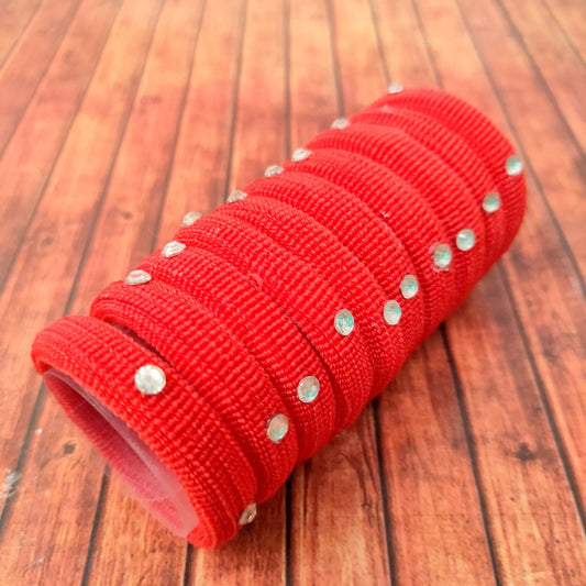 Anokhi Ada Fancy small size Elastic Rubber for Girls and Women (15-30 Ponytail Holders, 10 Pcs Red Colour Rubber)