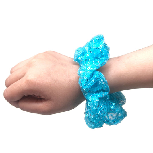 Vivid Cerulean Blue Sequin Scrunchie (15-306 Scrunchie)