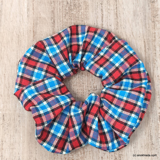 Anokhi Ada Handmade Multi-Colour Check Pattern Fabric Scrunchie for Girls and Women (15-53 Scrunchie)