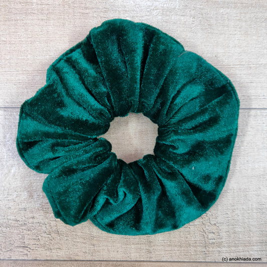 Anokhi Ada Handmade Green Velvet  Scrunchie for Girls and Women (15-55 Scrunchie)