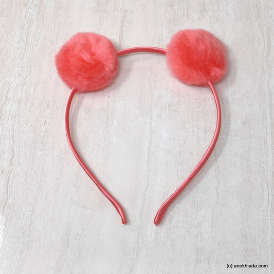 Anokhi Ada Fur Balls with Metal Hairband/Headband for Kids, Girls and Women (Strawberry Pink)- 18-01H