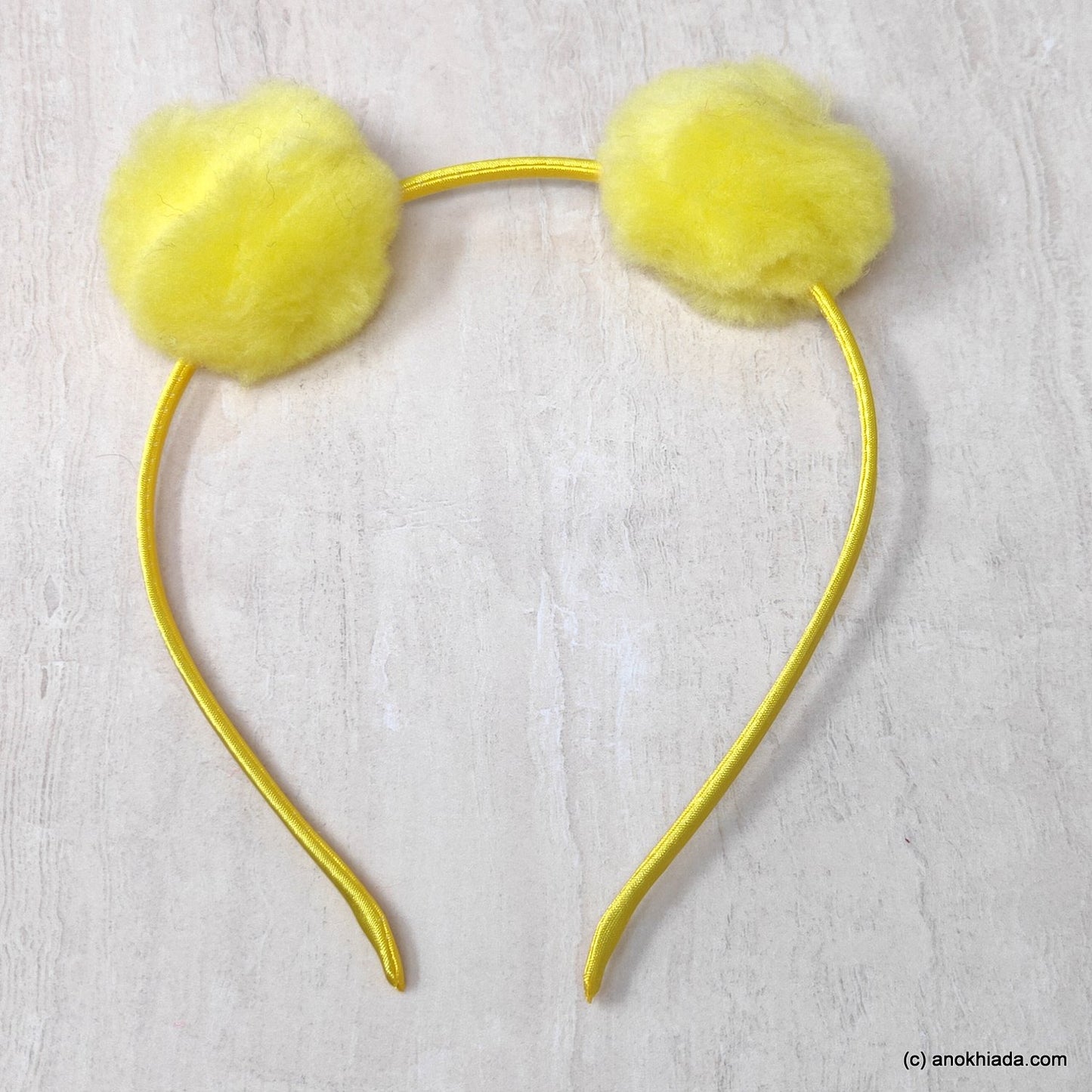 Anokhi Ada Fur Balls with Metal Hairband/Headband for Kids, Girls and Women (Yellow)- 18-02H
