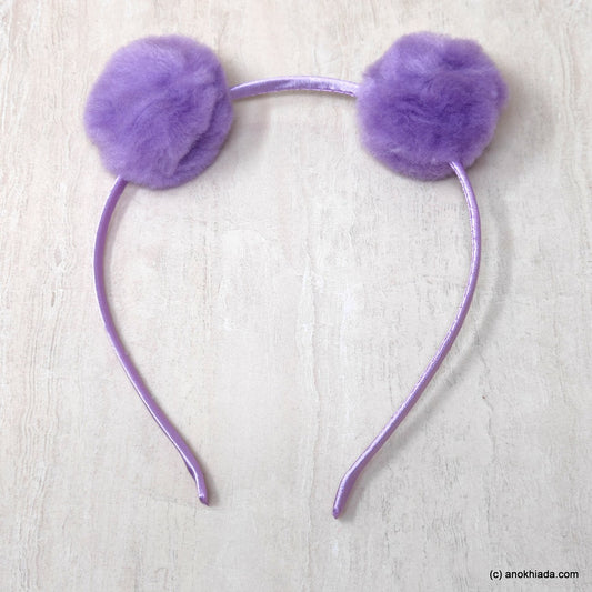 Anokhi Ada Fur Balls with Metal Hairband/Headband for Kids, Girls and Women (Purple)- 18-03H