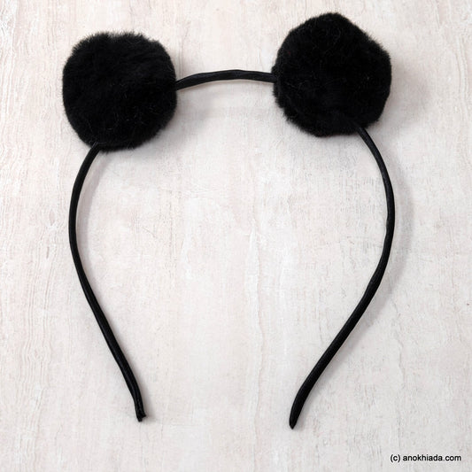 Anokhi Ada Fur Balls with Metal Hairband/Headband for Kids, Girls and Women (Black)- 18-04H