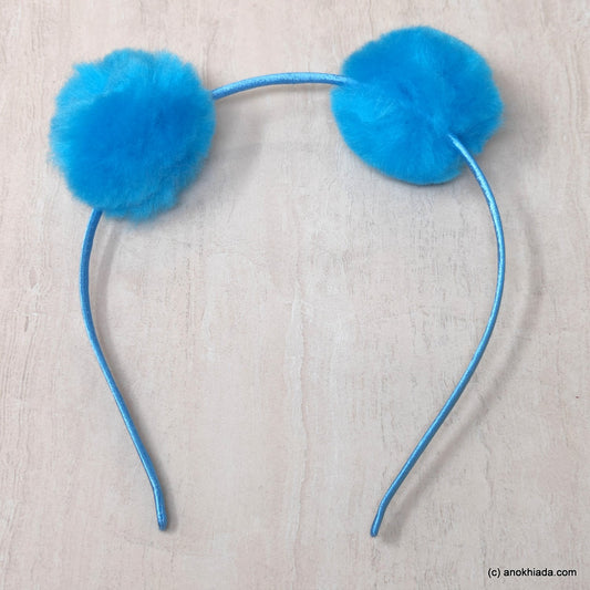 Anokhi Ada Fur Balls with Metal Hairband/Headband for Kids, Girls and Women (Sky Blue)- 18-06H