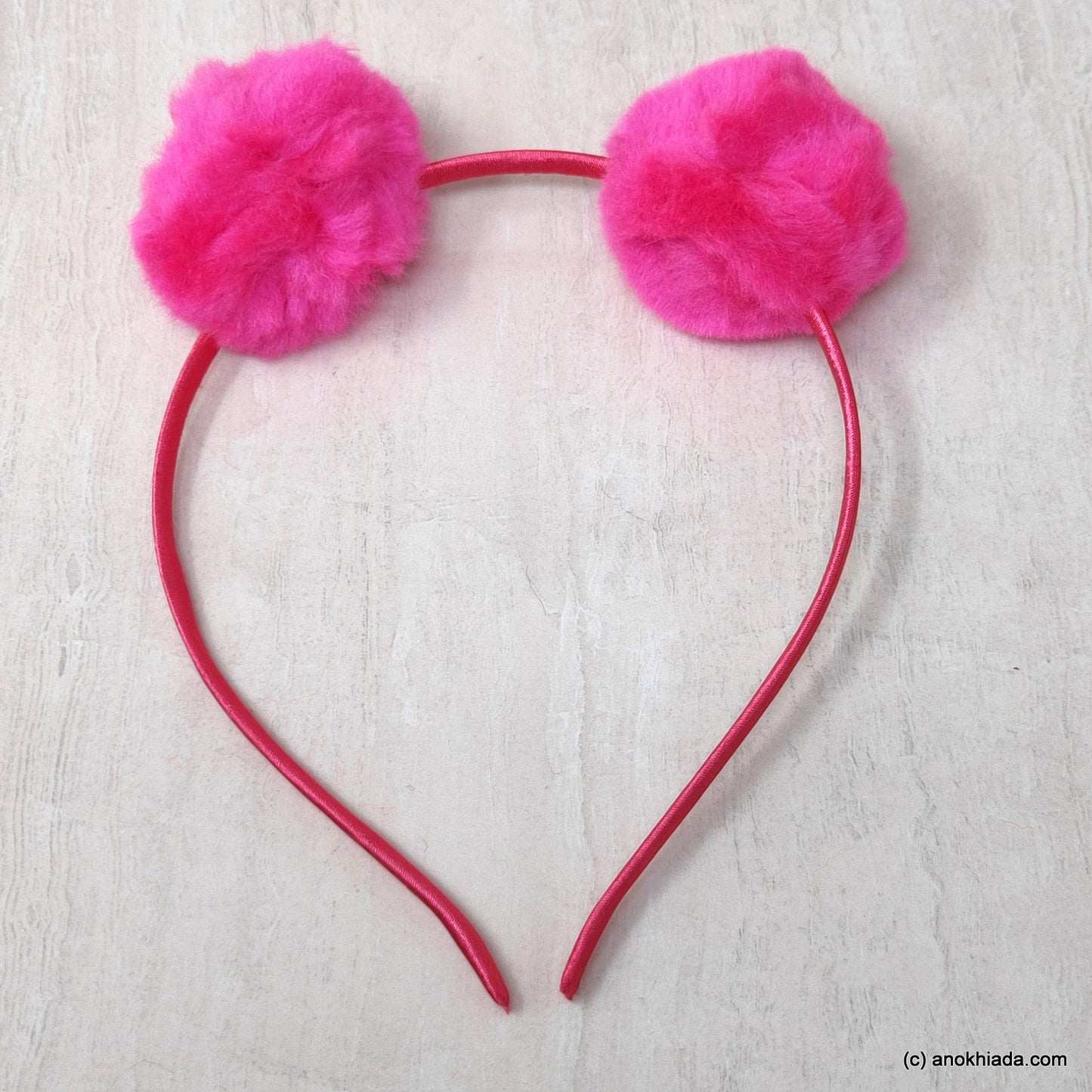 Anokhi Ada Fur Balls with Metal Hairband/Headband for Kids, Girls and Women (Pink)- 18-08H