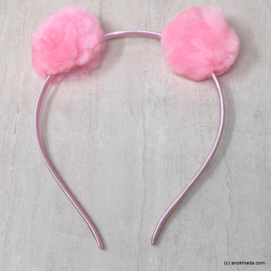 Anokhi Ada Fur Balls with Metal Hairband/Headband for Kids, Girls and Women (Baby Pink)- 18-09H