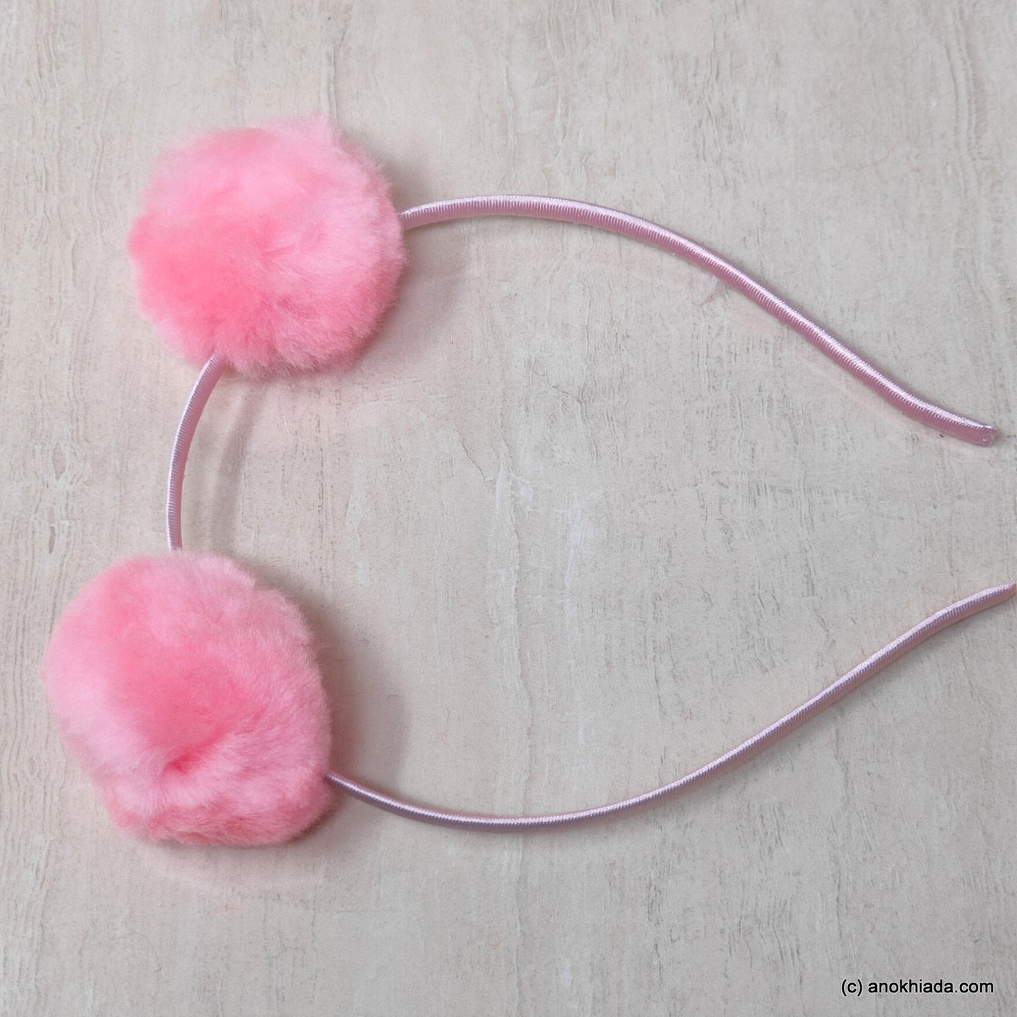 Anokhi Ada Fur Balls with Metal Hairband/Headband for Kids, Girls and Women (Baby Pink)- 18-09H