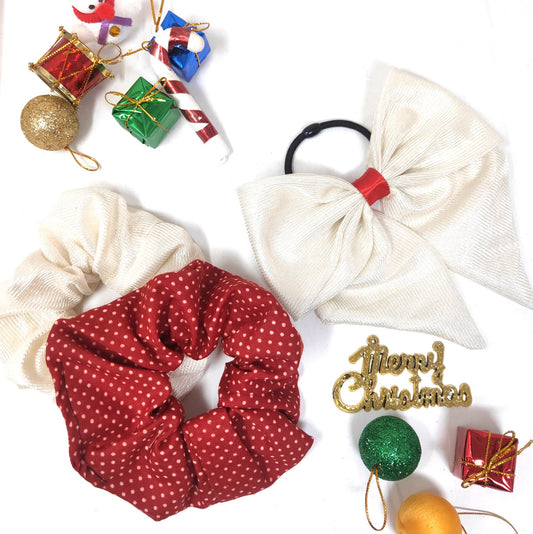 Scrunchies and Bow Hair Tie Christmas Combo (30-08, Pack of Three)