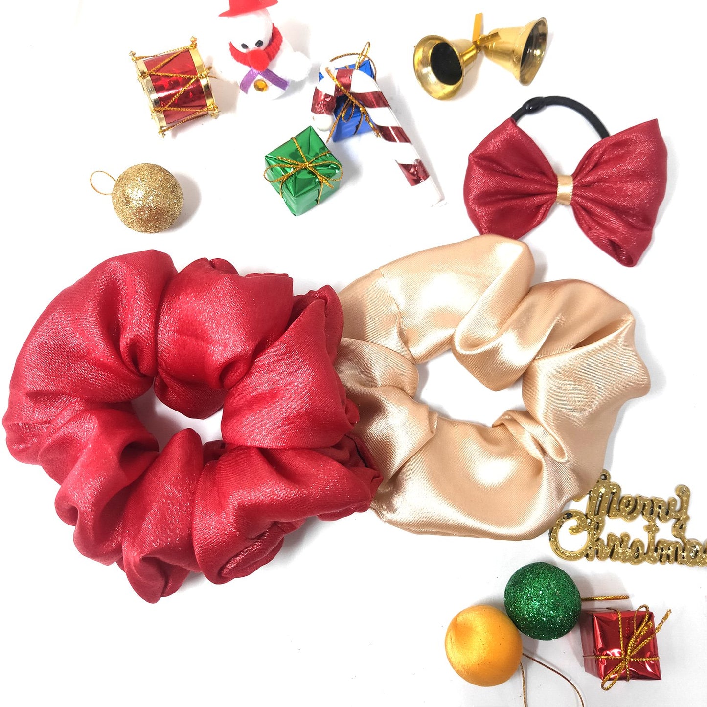 Scrunchies and Bow Hair Tie Christmas Combo (30-09, Pack of Three)