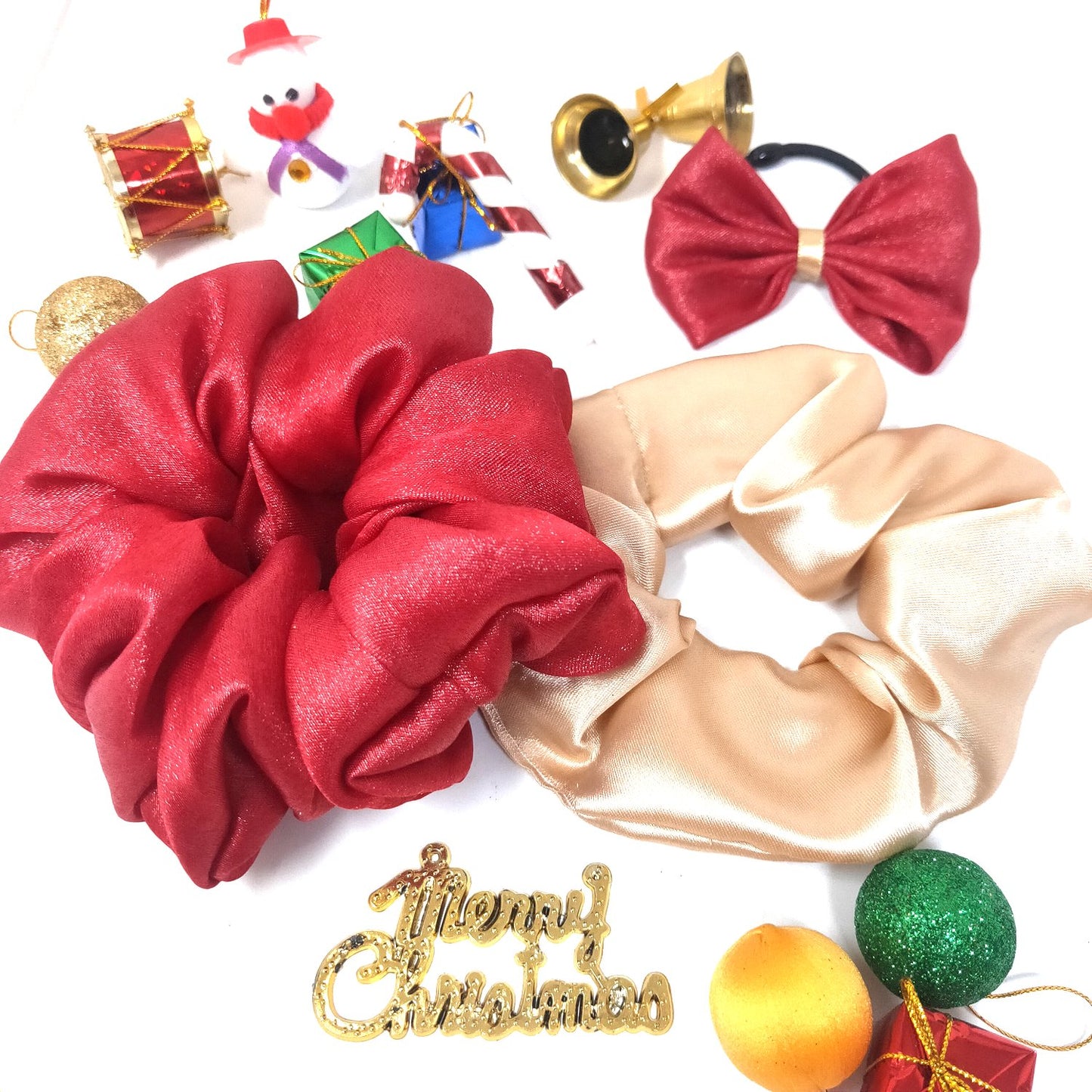 Scrunchies and Bow Hair Tie Christmas Combo (30-09, Pack of Three)