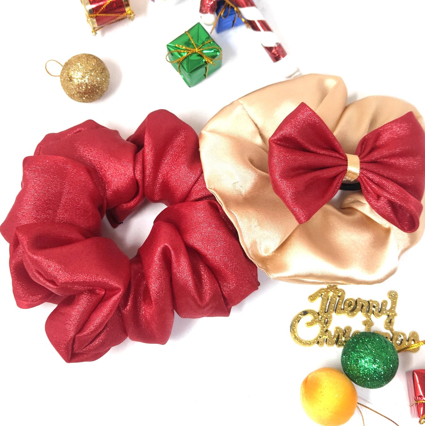 Scrunchies and Bow Hair Tie Christmas Combo (30-09, Pack of Three)