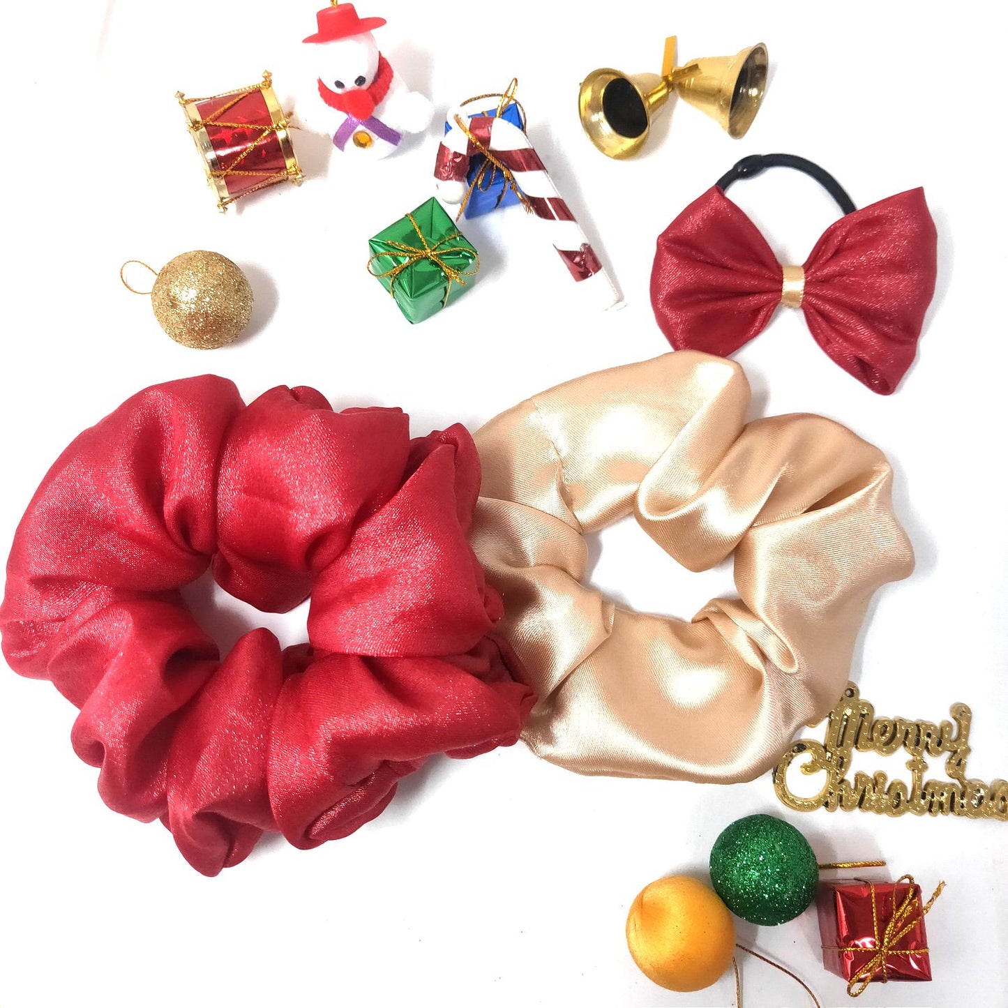 Scrunchies and Bow Hair Tie Christmas Combo (30-09, Pack of Three)