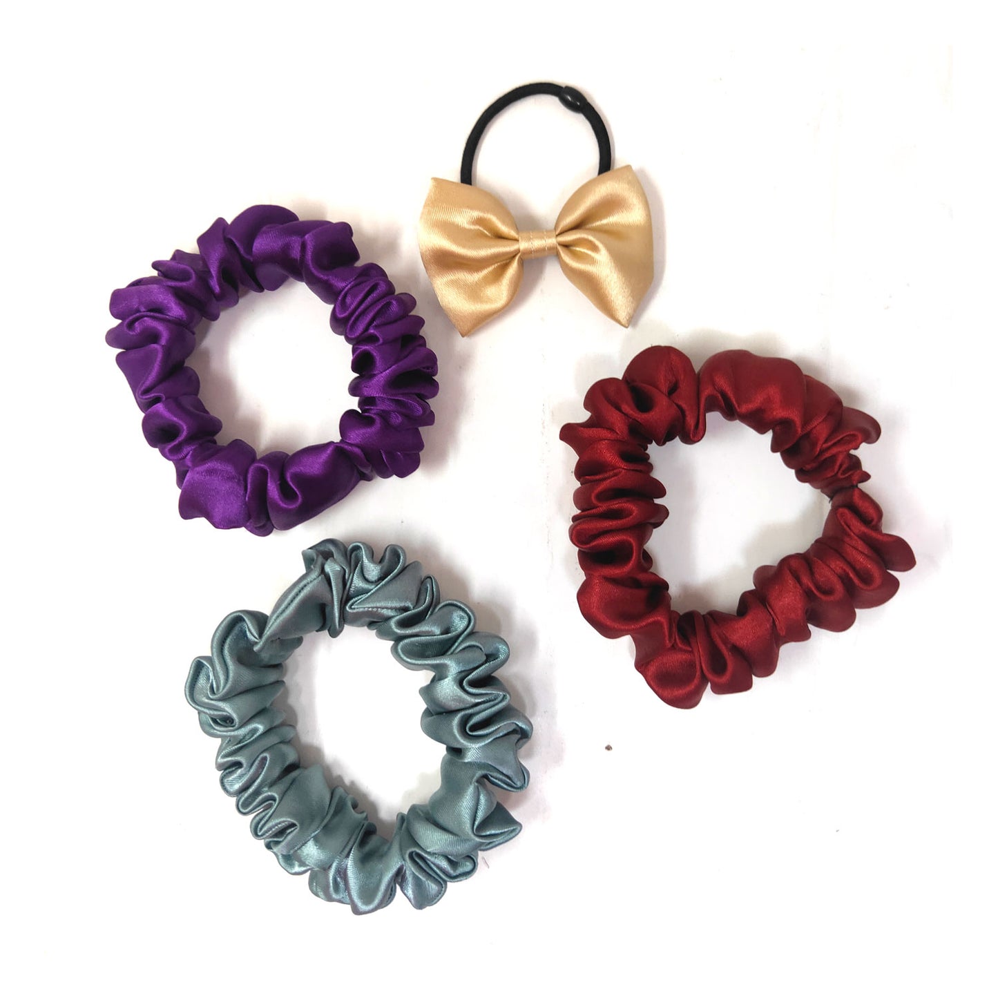 Skinny Satin Scrunchies Combo (Pack of 3 Skinny Scrunchie and one satin Bow Hair Tie free)