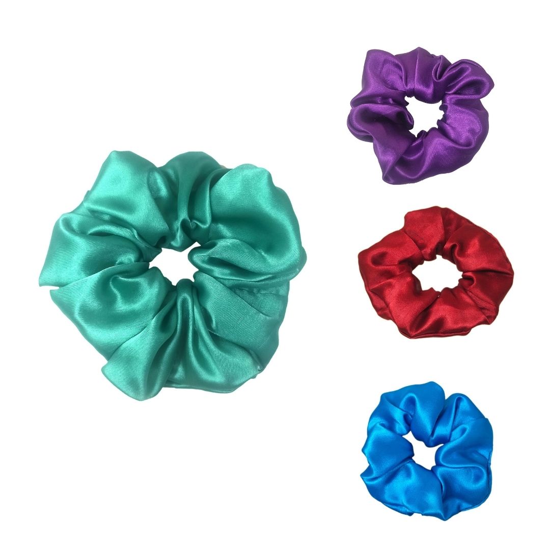 Satin Scrunchies Combo (Pack of 4, 1 XXL and 3 Small Size)