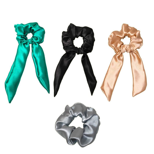 Satin Scrunchies Combo (Pack of 4, 3 tail Scrunchies and1 Small Size Scrunchie)
