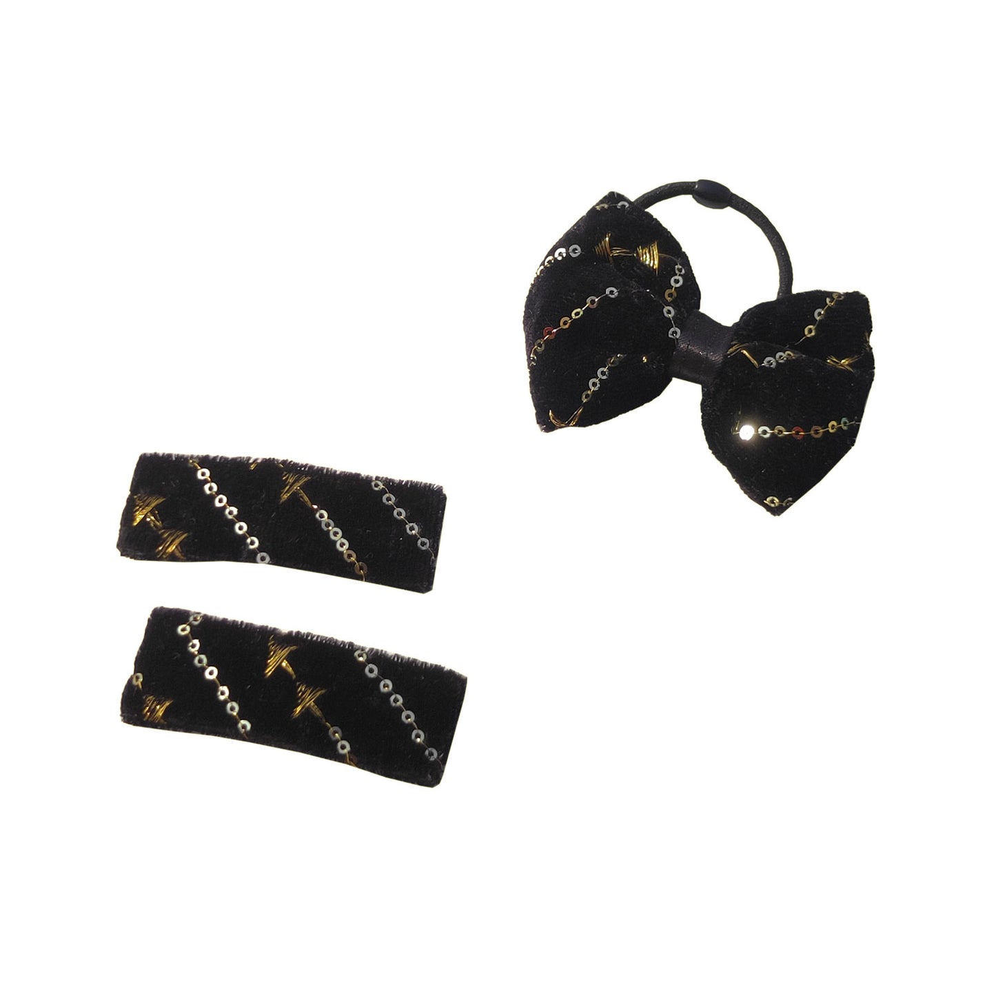 AnokhiAda Black Velvet Combo (Bow Hair Tie and Tic Tac Hair Clip, 35-12)