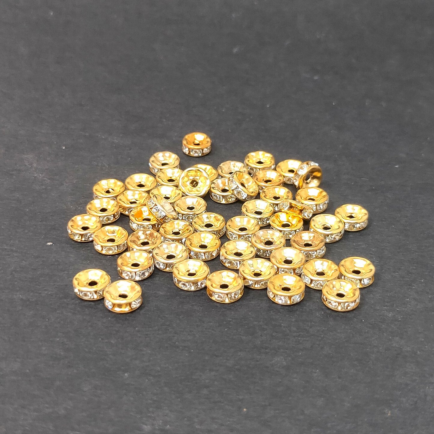 8 mm Spacer Beads with Stone Studded for Making Jewellery (100 Beads) - 96-21