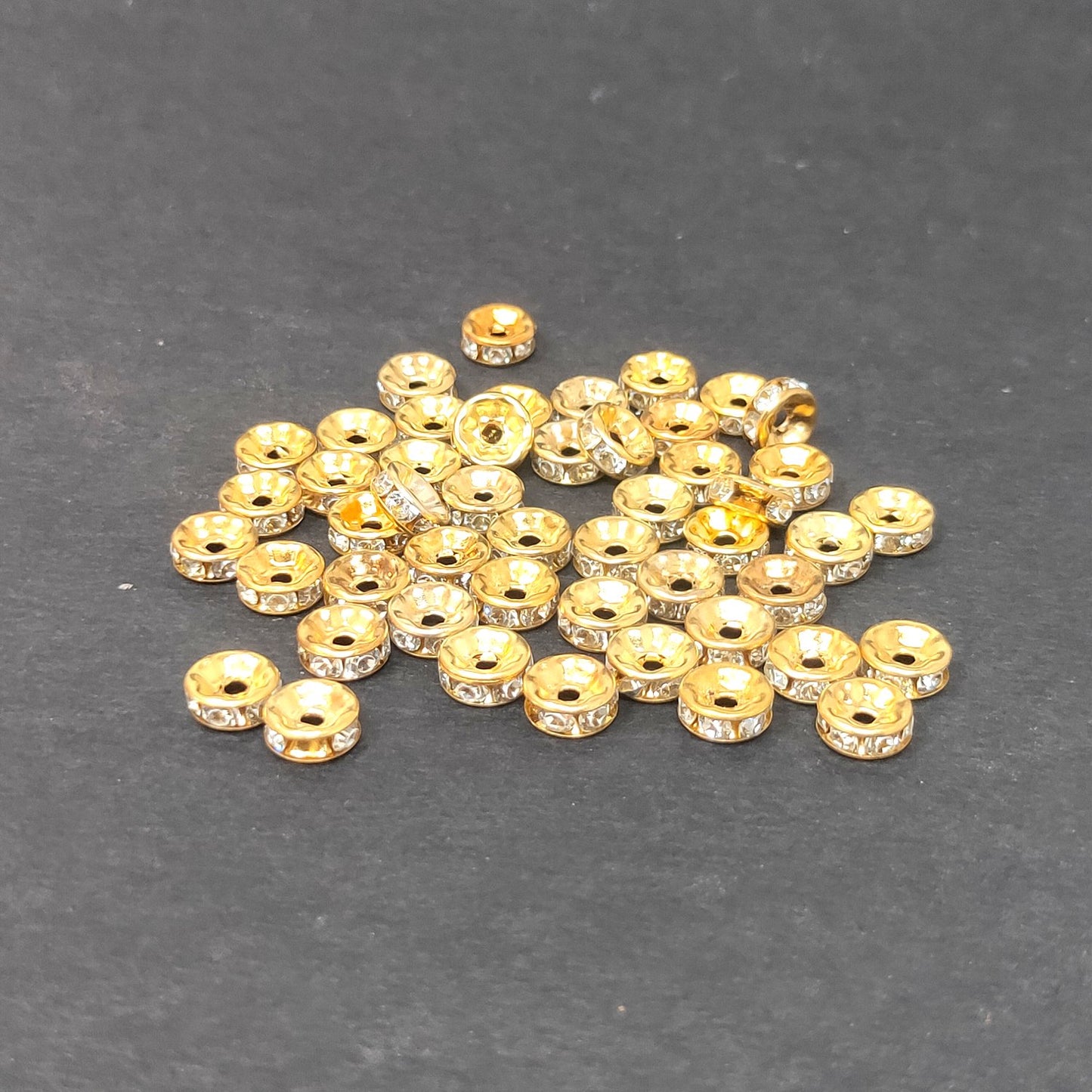 8 mm Spacer Beads with Stone Studded for Making Jewellery (100 Beads) - 96-21