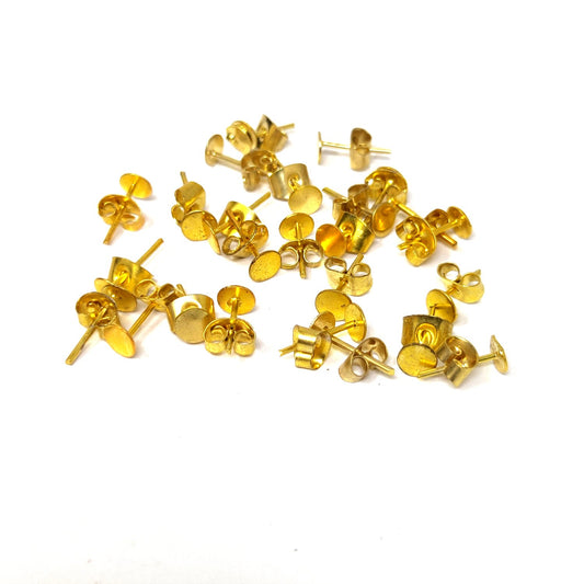 12 mm Golden Stud Head Pins with Brass Push lock Earring Back for Making Earrings (25 Pcs) - 96-28