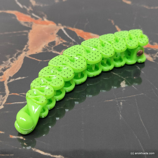 Ruffle Design Small Green Banana Hair Clip for Girls & Woman (98-15a Banana Hair Clips)