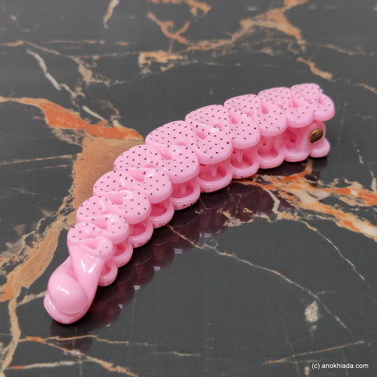 Ruffle Design Small Baby Pink Banana Hair Clip for Girls & Woman (98-15b Banana Hair Clips)